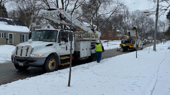 Four of five ComEd trucks working on downed power lines that were not storm related