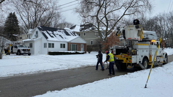 ComEd Work Area for downed power lines in backyard in Arlington Heights