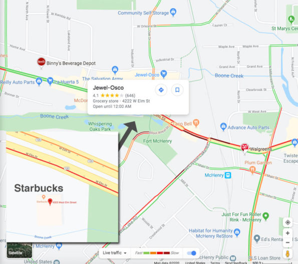 McHenry Starbucks Crash LIVE Traffic Layer on Google Map 5:20 p.m. Thursday January 16, 2020