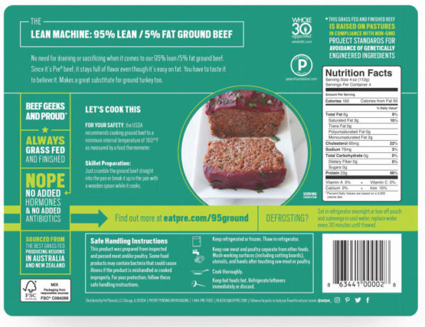 Pre Meat Package Recall label on rear of package