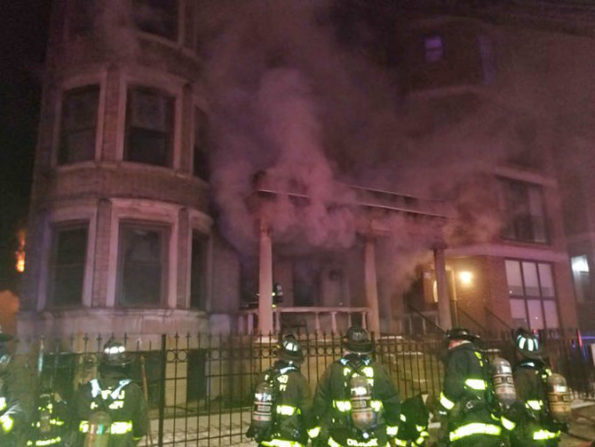 Apartment Fire with smoke showing on the front side of the building on South King Drive in Chicago, Saturday February 15, 2020