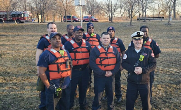 Chicago firefighters after ice rescue at the Museum of Science and Industry (SOURCE: Chicago Fire Department)