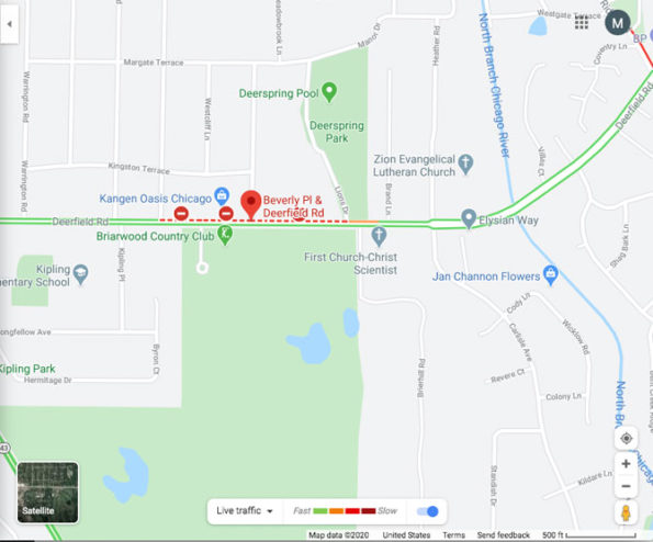 Fatal hit-and-run investigation location map at Deerfield Road and Beverly Place