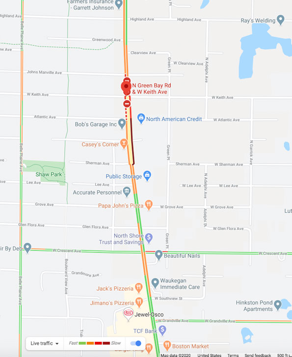 Crash Map at Green Bay Road and Keith Avenue, Waukegan Township