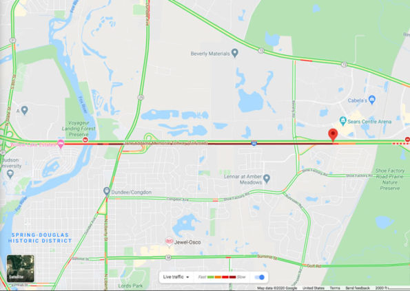 Crash Map I-90 East near Beverly Road on Saturday, February 22, 2020