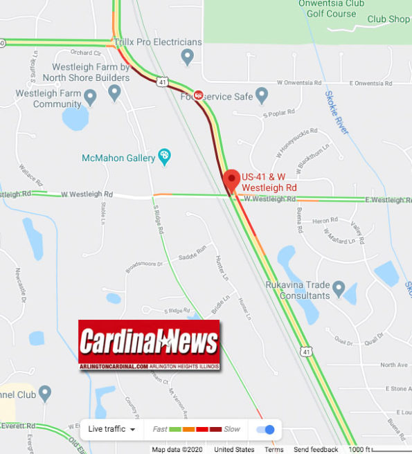 Crash Map Route 41 and Westleigh Road in Lake Forest on Sunday February 9, 2020