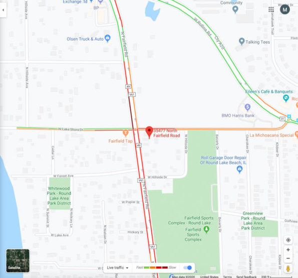 Fairfield Rd RoundLake Fire Scene Traffic Map from Google