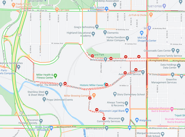 Milwaukee Coors Shooting Scene Map with Traffic Layer