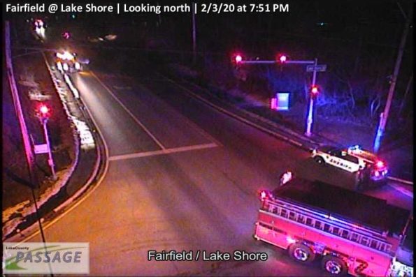 Round Lake looking north from the fire scene at Fairfield Road and Lake Shore Drive (SOURCE: Lake County Passage Traffic Camera)