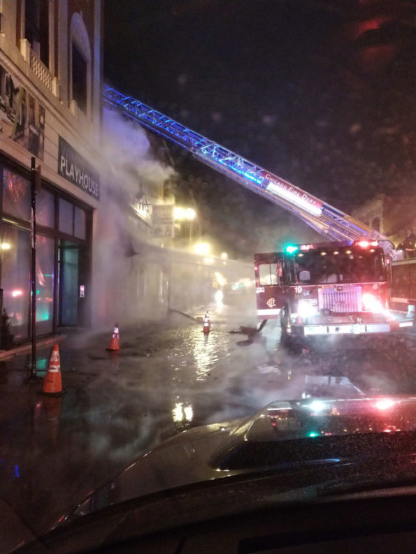 Truck 19 at Side A of Pronto Cleaners fire at 2235 South Michigan Avenue, Chicago (SOURCE: Chicago Fire Media)