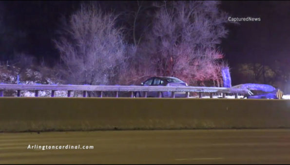 After crashing this Toyota Prius, a woman crossed the northbound lanes of I-290 West (northbound Route 53) and was killed when she was hit by a passing vehicle