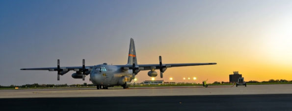 A 182nd Airlift Wing C-130 Hercules rests on the apron at sunrise in Peoria, Ill., Oct. 8, 2014. The Illinois Air National Guard unit has been flying C-130s since 1995. (U.S. Air National Guard photo by Staff Sgt. Lealan Buehrer/Released)