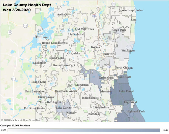 Lake County Health Department Coronavirus Map on March 25, 2020