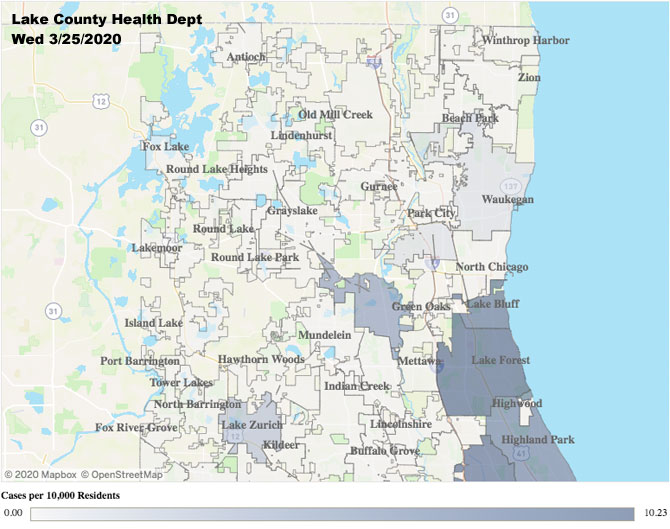 Lake County Health Department Coronavirus Map on March 25, 2020 Lake County Health Department Coronavirus Map on March 25, 2020