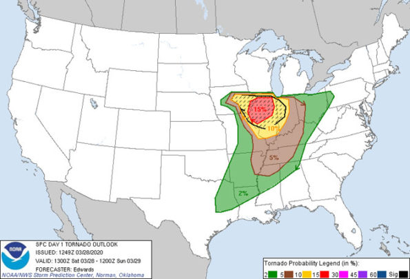 SPC Day 1 Tornado Outlook issued 7:49 AM CDT Saturday, March 28, 2020