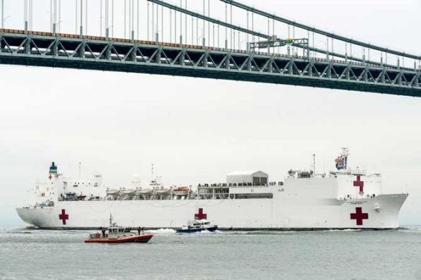 The hospital ship USNS Comfort arrives in New York City, March 30, 2020