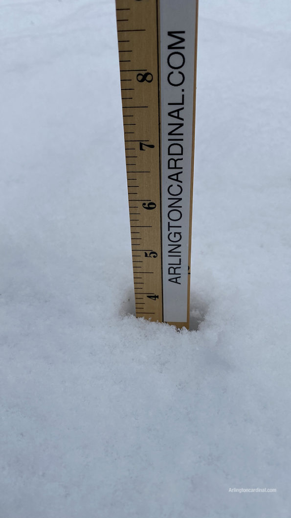 Snowfall 3.5 inches in Arlington Heights on Friday, April 17, 2020 with snow still falling