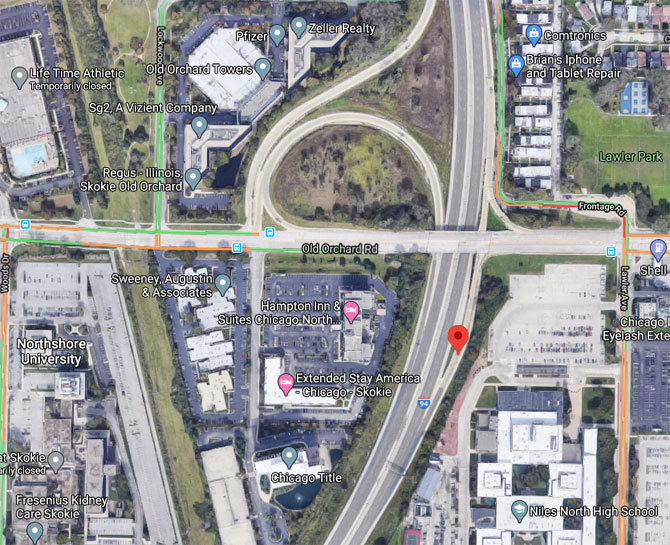 Map View of Standoff on NB Edens Expressway at Old Orchard Road