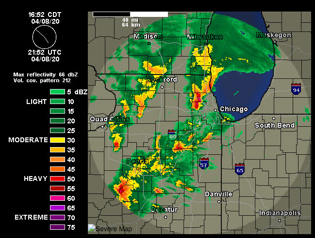 Weather Underground NEXRAD radar April 8, 2020 at 4:52 p.m. CDT