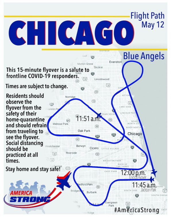 Blue Angels Chicago flyover Flight Plan Tuesday, May 12, 2020