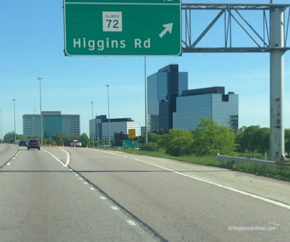 Illinois State Police SUV blocking Higgins Road exit from SB I-290/IL-53