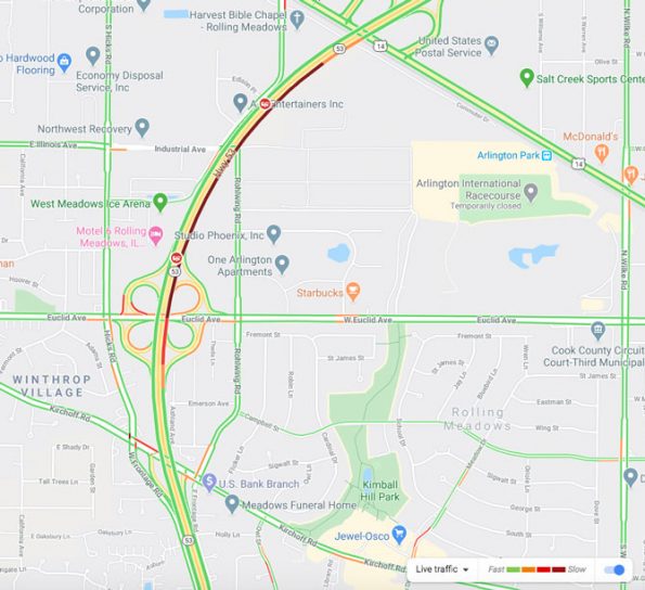 Map of Route 53 crash near RollingMeadows May 10 2020 about 12:40 p.m.