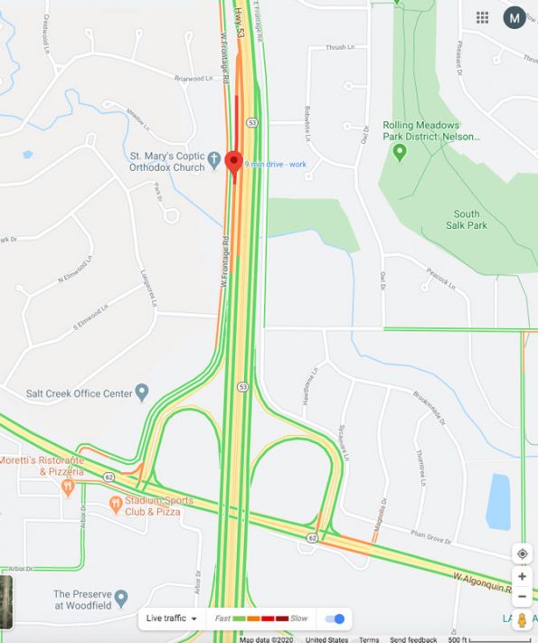 Map Vehicle vs Motorcycle crash Route 53 on Saturday May 16, 2020