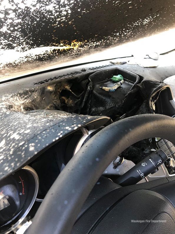 Vehicle fire connected to alcohol hand sanitizer storage (Waukegan Fire Department)