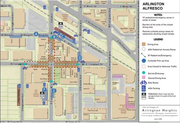 Arlington Alfresco Map for downtown Arlington Heights