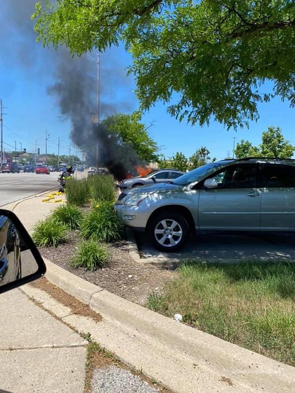 Kia Soul fire in parking lot near Harvest Fresh Market, Arlington Heights