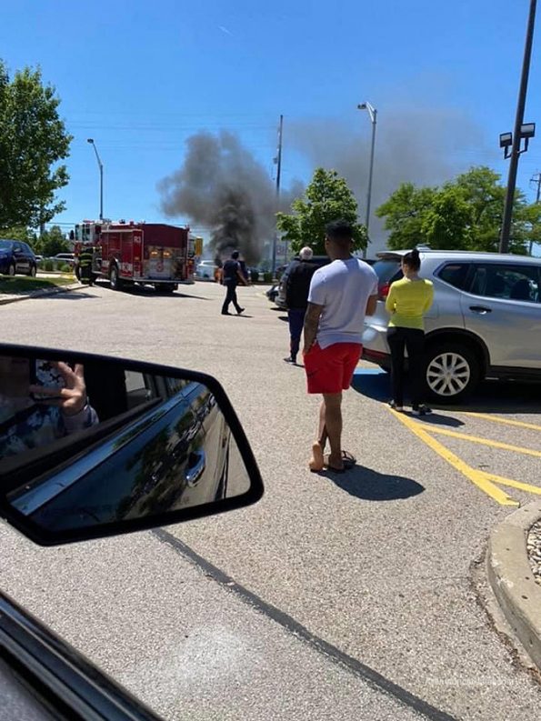 Kia Soul fire in parking lot near Harvest Fresh Market, Arlington Heights