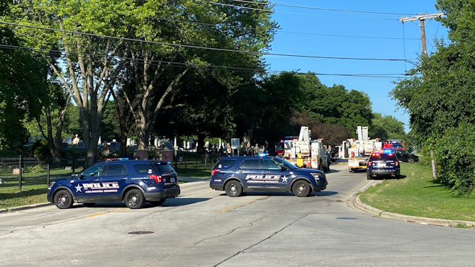 B22280E1-90DB-48AF-A7CB-963E71EEDE39 Single roll over crash into a utility pole on Euclid Avenue east of Waterman Ave., Arlington Heights.