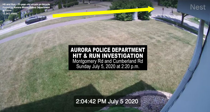 Hit and Run car vs bicycle investigation Sunday July 5, 2020 (SOURCE: Aurora Police Department)