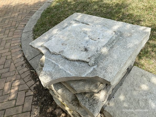 Someone who is pushed or falls on this pointy stone in an unexpected location could be seriously injured by blunt trauma
