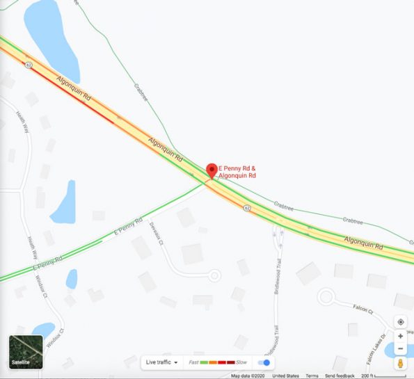 Map motorcycle crash Algonquin Road and Penny Road in South Barrington on July 2, 2020