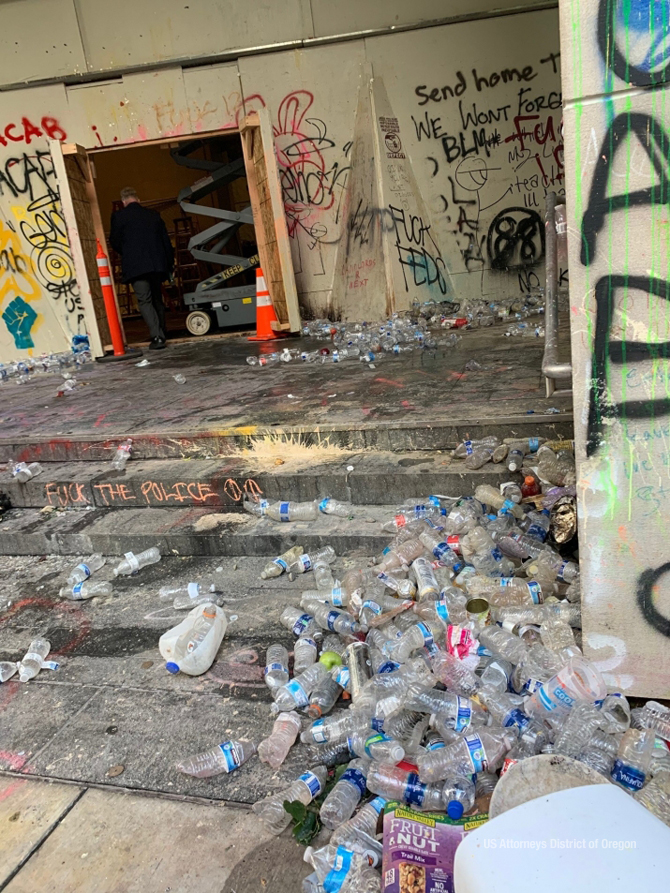 Trash at Mark O. Hatfield Federal Courthouse in Portland, Oregon (SOURCE: US Attorneys District of Oregon)