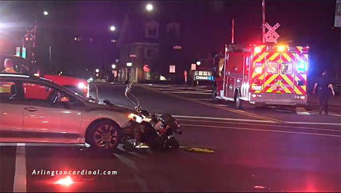 Car crash with motorcycle at US 14 and Evergreen Avenue Arlington Heights