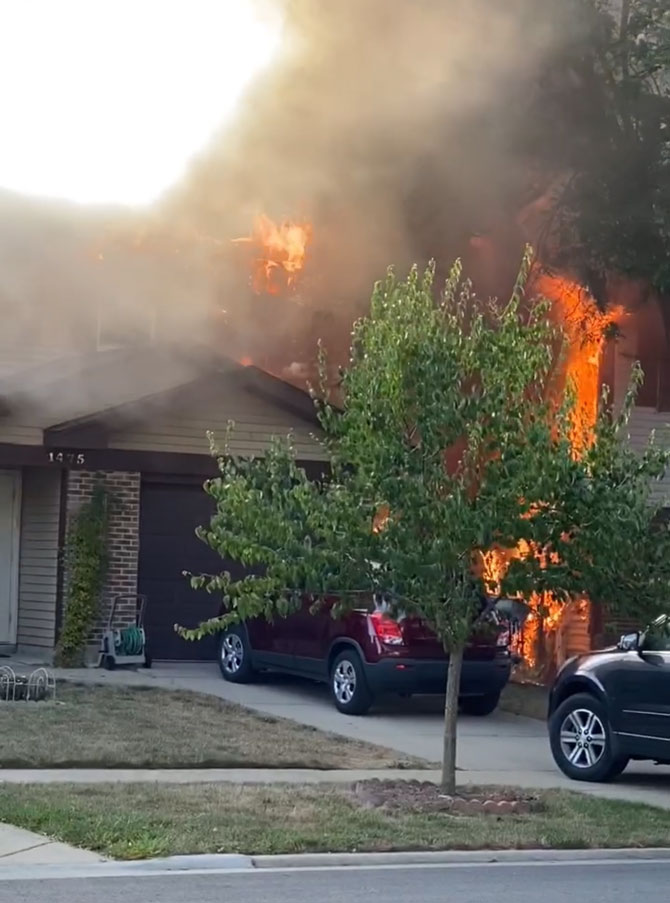 Duplex fire involving two buildings on Chippewa Trail in Wheeling (PHOTO CREDIT: neighbors photo) Duplex fire involving two buildings on Chippewa Trail in Wheeling (PHOTO CREDIT: neighbors photo)