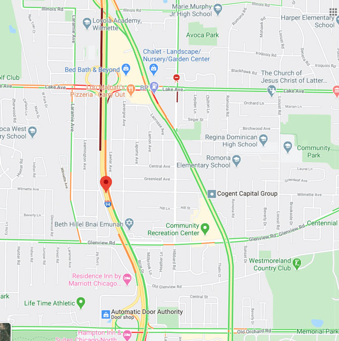 Edens Expressway Crash Map for early Thursday August 13, 2020