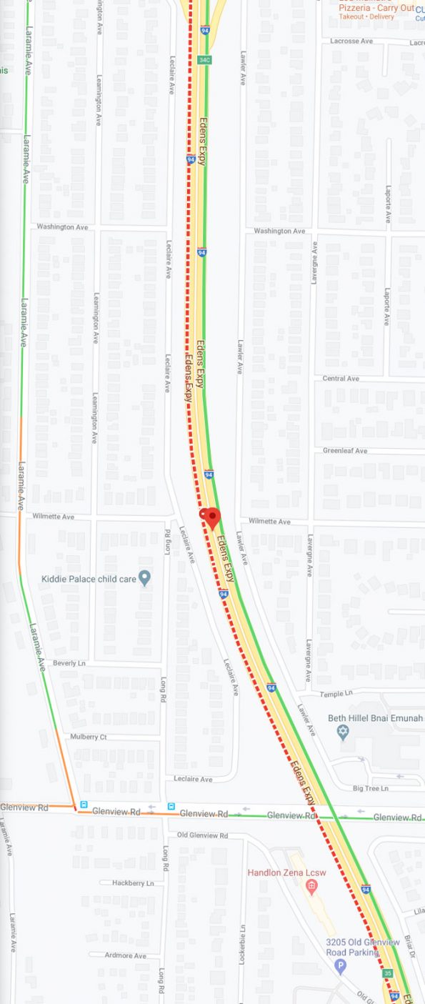 Edens Expressway Crash Map for early Thursday August 13, 2020 during Illinois State Police Crash Reconstruction investigation