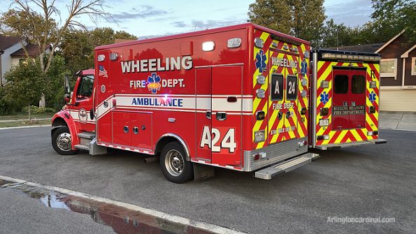 Wheeling ambulance and Rolling Meadows ambulance on Chippewa Trail in Wheeling