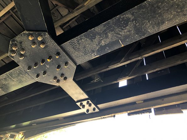 Steel overhead on the covered bridge of Robert Parker Coffin Road