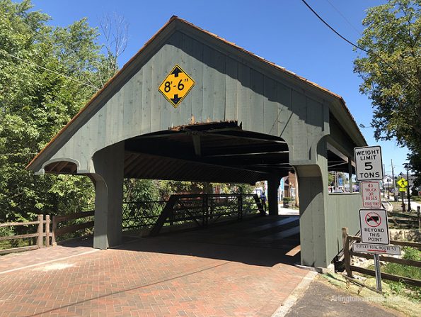 Damage on the southwest side of the Long Grove covered bridge on Robert Parker Coffin Road