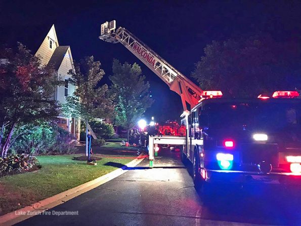 Wauconda Tower Ladder at house fire in Deer Park in Lake County (SOURCE: Lake Zurich Fire Department)