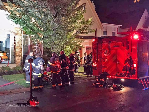 Firefighters at scene of house fire in Deer Park in Lake County (SOURCE: Lake Zurich Fire Department)