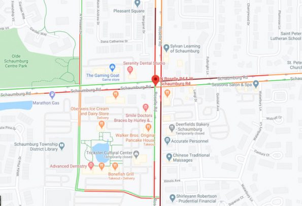 Schaumburg Road and Roselle Road Crash Traffic Map Friday August 7, 2020