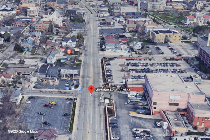 Sheridan Road and 63rd Street Kenosha AerialView (©2020 Google Maps)
