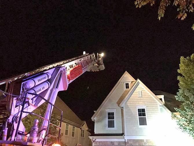 Wauconda Tower Ladder at house fire in Deer Park in Lake County