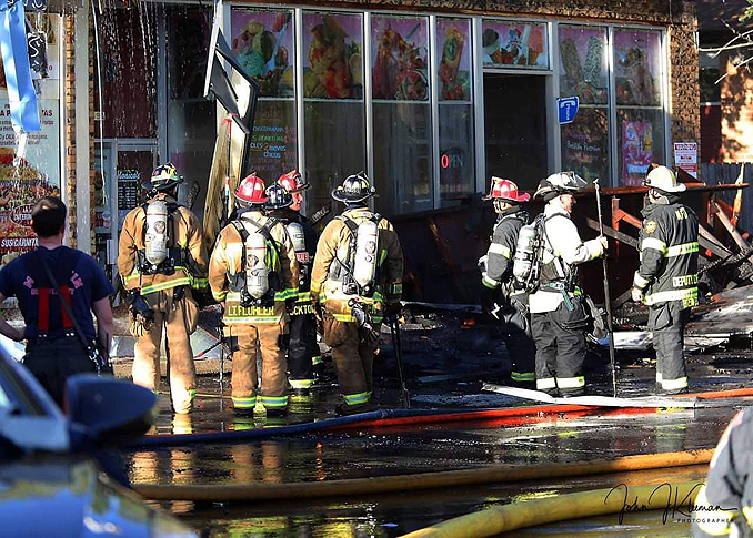 Regrouping at strip mall fire in Mundelein Wednesday, September 2, 2020