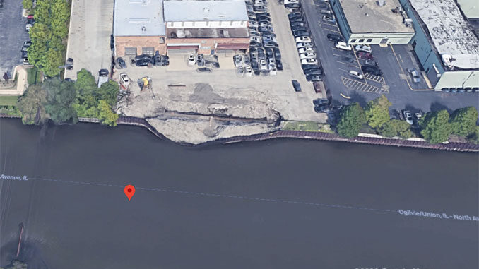 North Branch Chicago River 1300 Block Aerial View (©2020 Google Maps)